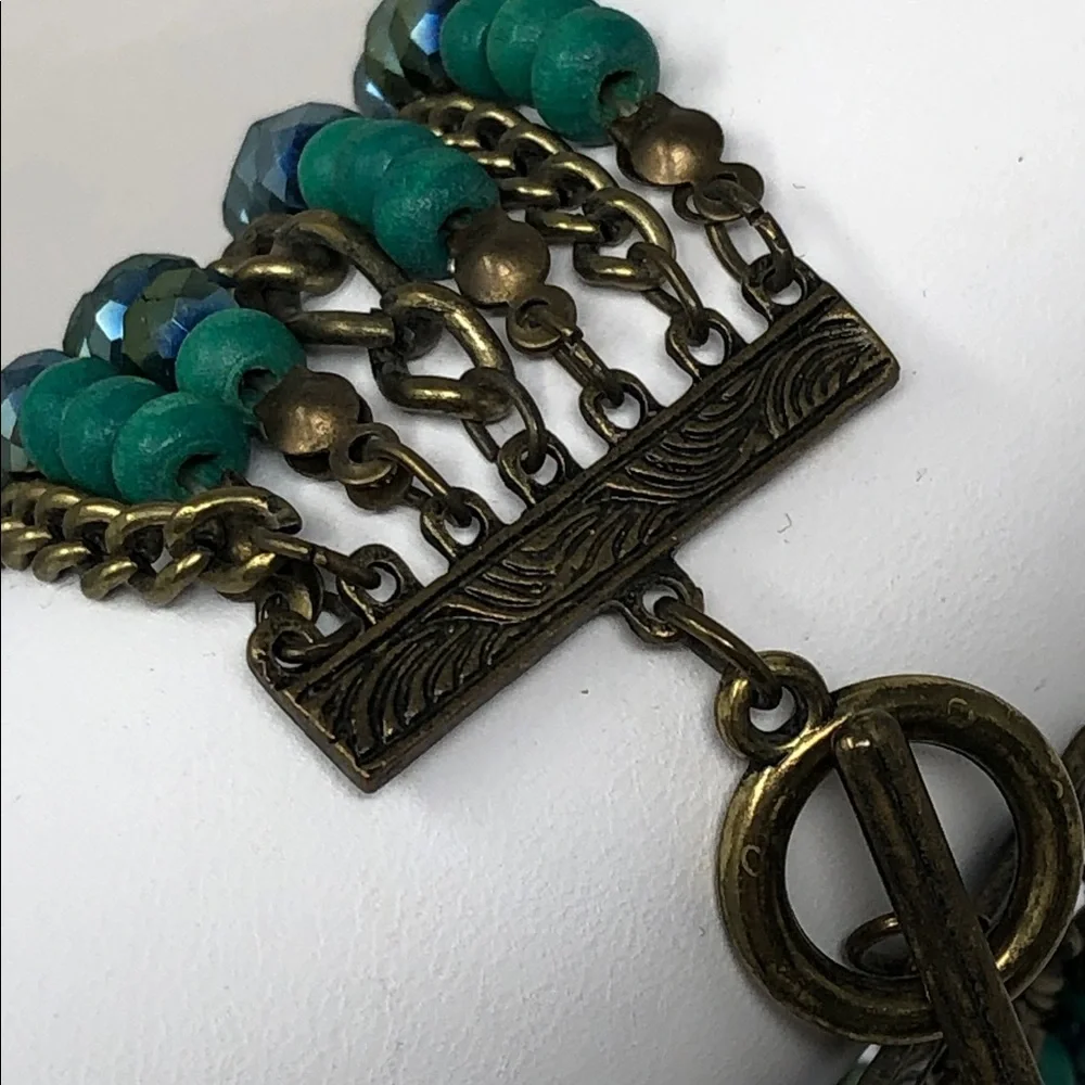 Multi-Strand Turquoise Tone Beaded Chain Bracelet - Unbranded - Picture 6 of 7